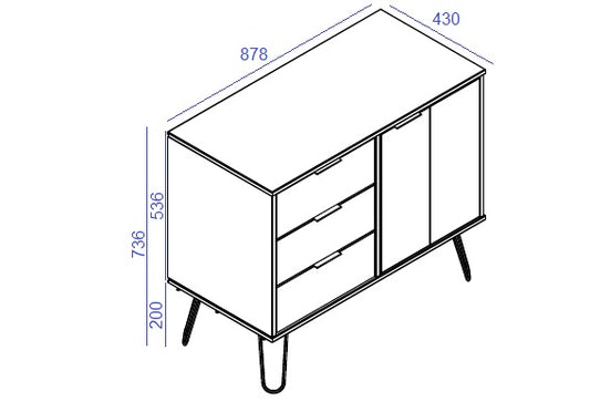 small sideboard with 1 door, 3 drawers