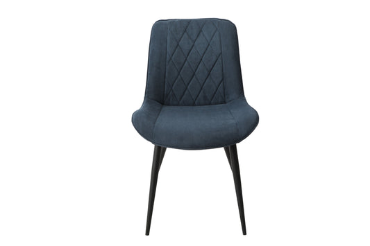 diamond stitch blue cord fabric dining chair, black tapered legs (pair)