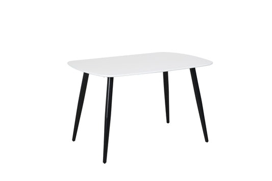 rectangular dining table, white painted top with black tapered legs