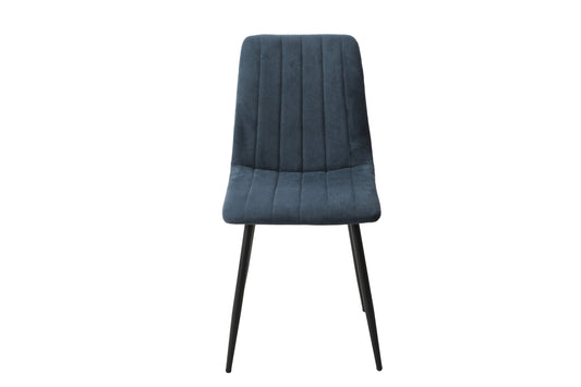 straight stitch blue cord dining chair, black tapered legs (pair)