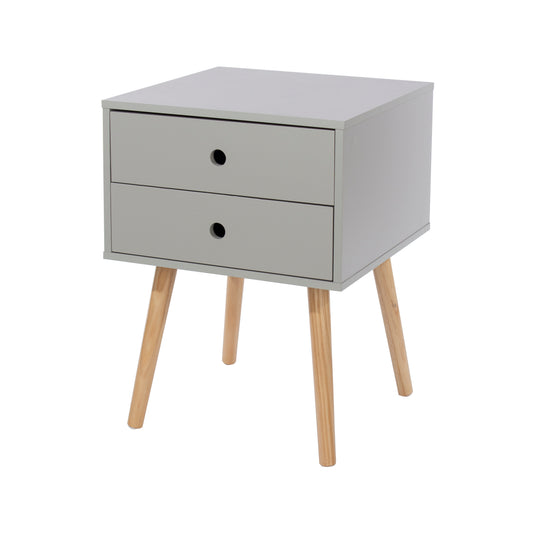 scandia, 2 drawer & wood legs bedside cabinet