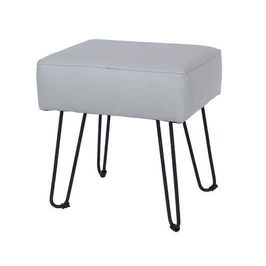 grey PU upholstered rectangular stool with black metal legs