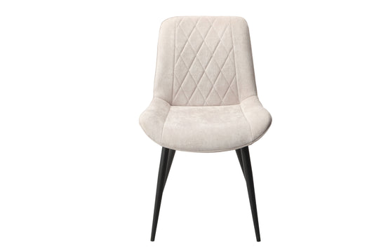 diamond stitch natural fabric dining chair, black tapered legs (pair)